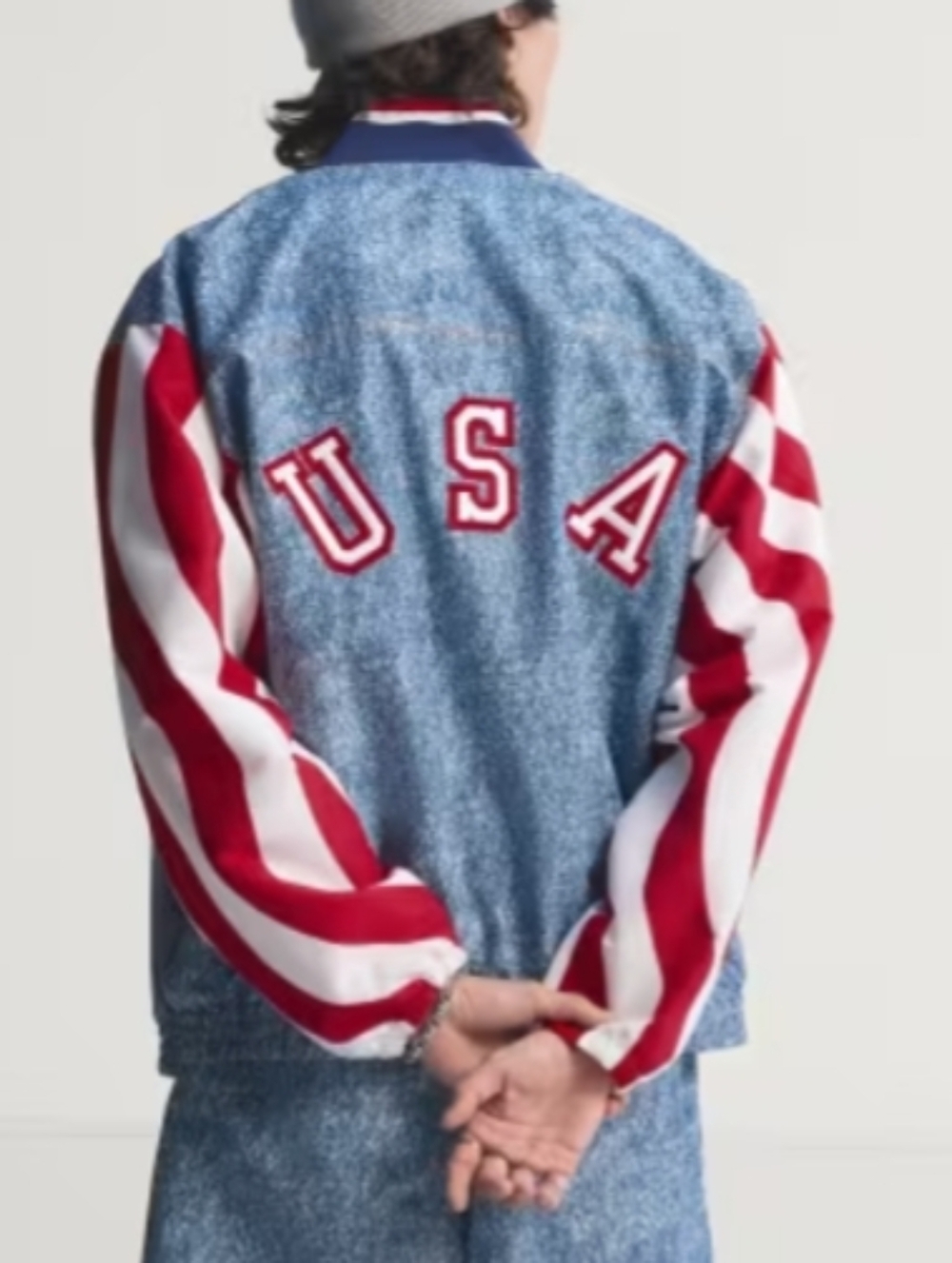 Adidas Mens USA Zip Up Lightweight Denim Graphic Track Jacket, NWT